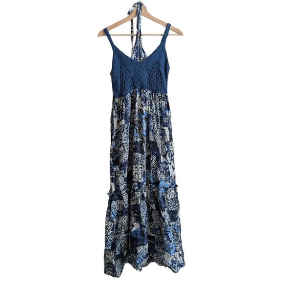 NWT Current Air Halter Neck Tiered Maxi Dress Crochet Blue, Women's Size XS - Picture 4 of 10
